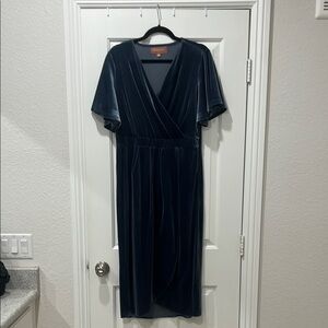 JessaKae Elegant Blue Velvet Wrap Dress